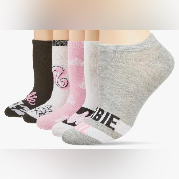 NWT Barbie Women's 5 Pack No Show Socks, 2 Different Design Sets Available - Picture 3 of 4